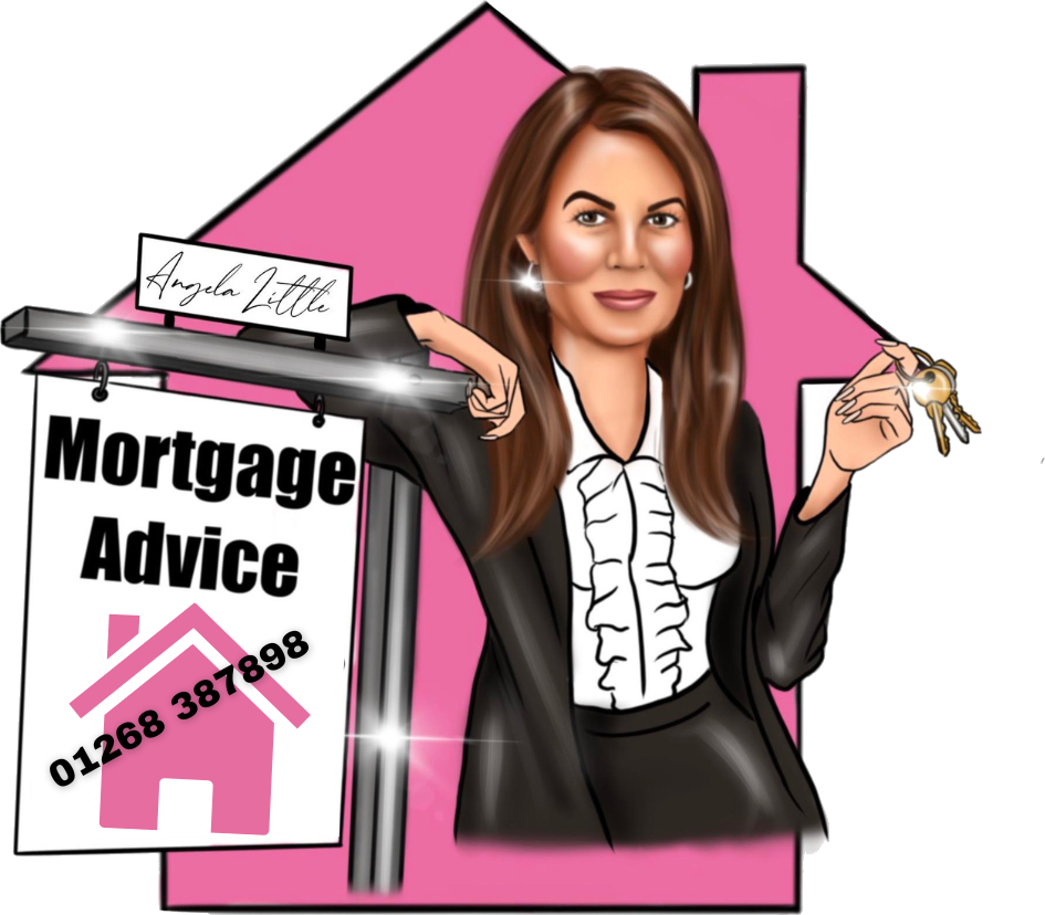 Illustration of Angela Little holding a set of house keys beside a Mortgage Advice sign